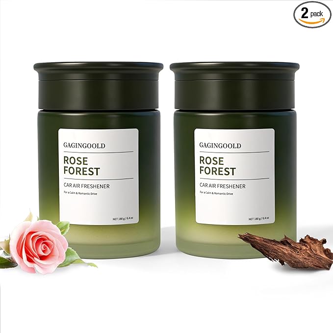 Car Air Freshener, Sandalwood Rose Scent Diffuser with Rotating Cap for Adjustable Fragrance Intensity, Gel Odor Eliminator for Home Car Bathroom, Every 6.4 oz Lasts 90 Days, 2 Pack, Green