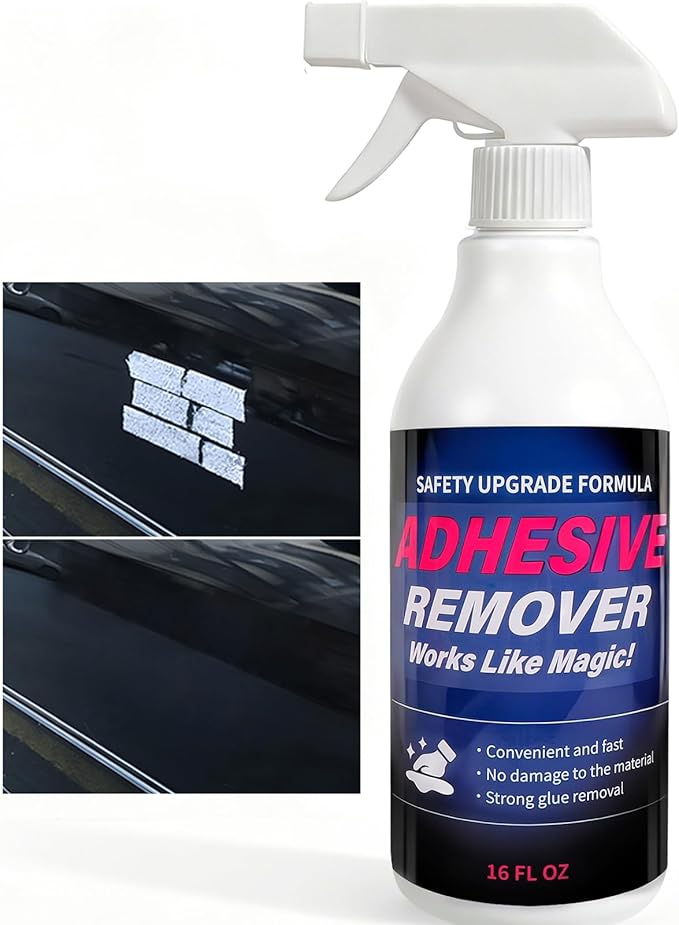 Adhesive Remover Spray for Sticky Residue - Heavy Duty Sticker Eraser for Cars Glass Plastic Metal - Cleans Decals Glue Crayon Tar Gum & Labels - Surface Safe Formula