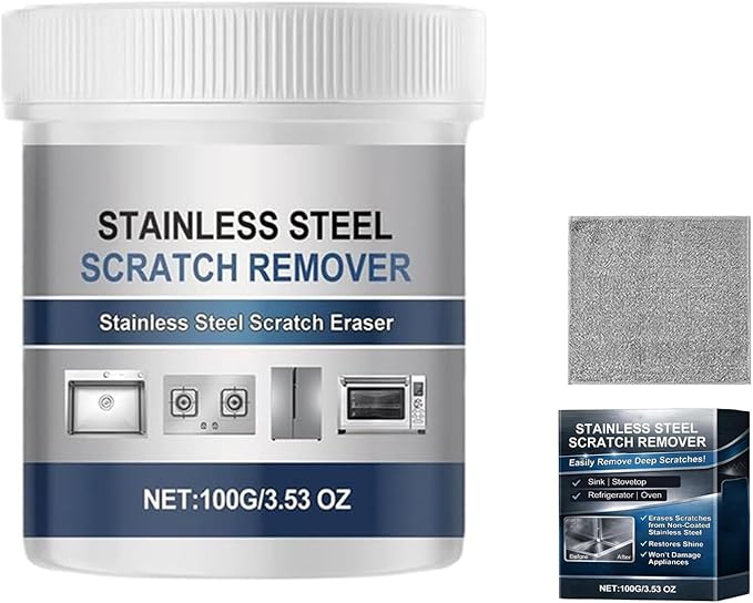 Stainless Steel Scratch Remover Kit, Multi-purpose Stainless Steel Scratch Remover Paste, 100g All-Purpose Restorer for Fridge Stove Faucet Appliance Aluminum Restoration Maintenance (1Pc)
