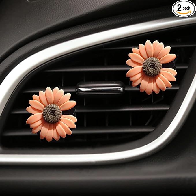 2 Pieces Daisy Flower Air Vent Clip Cute Car Air Freshener Clip Boho Car Air Outlet Decorations Charm Car Inter Decor Accessories for Girls Women