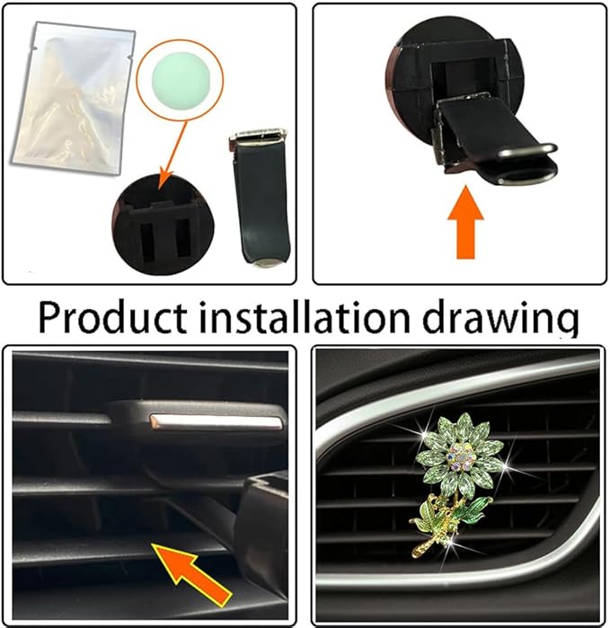 Bling Sunflower Air Vent Clips, Sunflower Car Air Fresheners Vent Clips Car Diffuser Diamond Car Decoration Rhinestone Car Interior Decor (Green)
