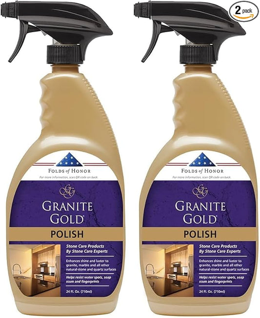 Granite Gold Polish Spray, Streak-Free Shine for Granite, Quartz, Marble, Travertine, Natural Stone Countertops, 24 Fl Oz (Pack of 2)