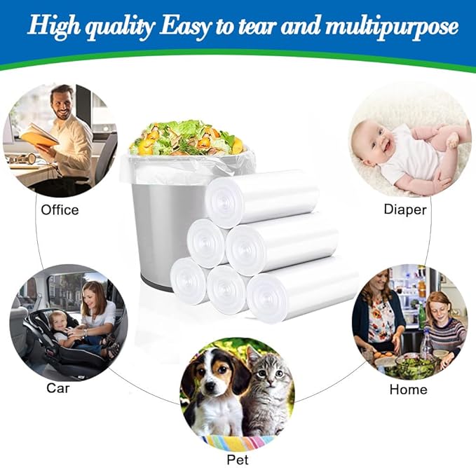 Hommaly 5 Gallon 212pcs Small Clear Trash Bags Strong Clear Garbage Bags, Bathroom Trash Can Bin Liners, Plastic Bags for Office, Waste Basket Liner, 4,4.5,5Gal(5G212-Clear)