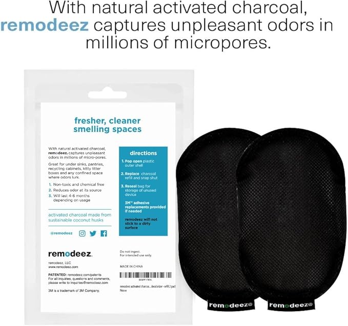 Remodeez Refill Pod for 2 Pack Trash Deodorizer and Odor Eliminator Set, Coconut, Activated Charcoal, Natural Air Fresheners, (Purple) (Refill Trash (2 Pack)