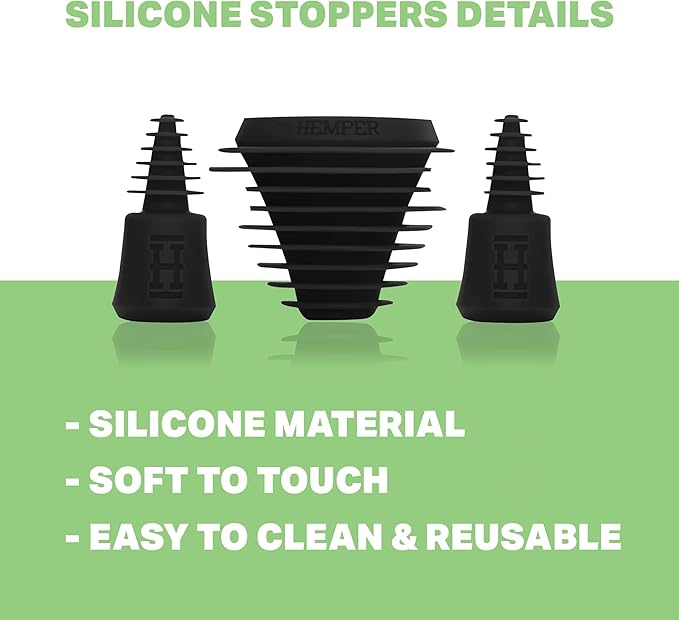 Hemper Plugs + Caps | Universal Cleaning Plugs for Glass Water Pipes and More | Fits Male & Female Joints | Leak-Proof Seal | Hassle-Free Cleaning | Durable, Reusable & Easy to Use - (Black)