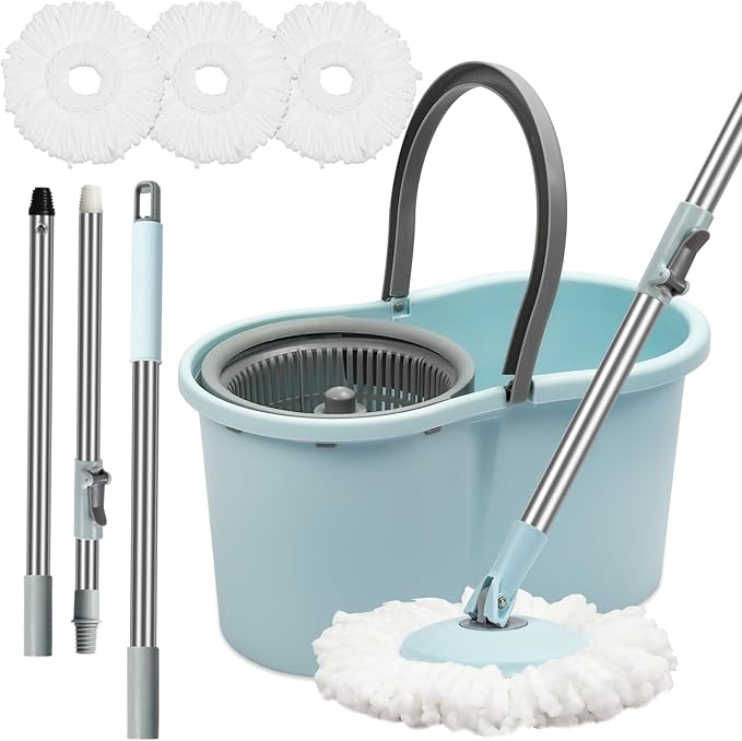 Mop Buckets for Floor Cleaning 360° Spin Wringer Separate Dirty Water with Replaceable Microfiber Mop Head Wet and Dry Suitable for Office and Home Use,Blue