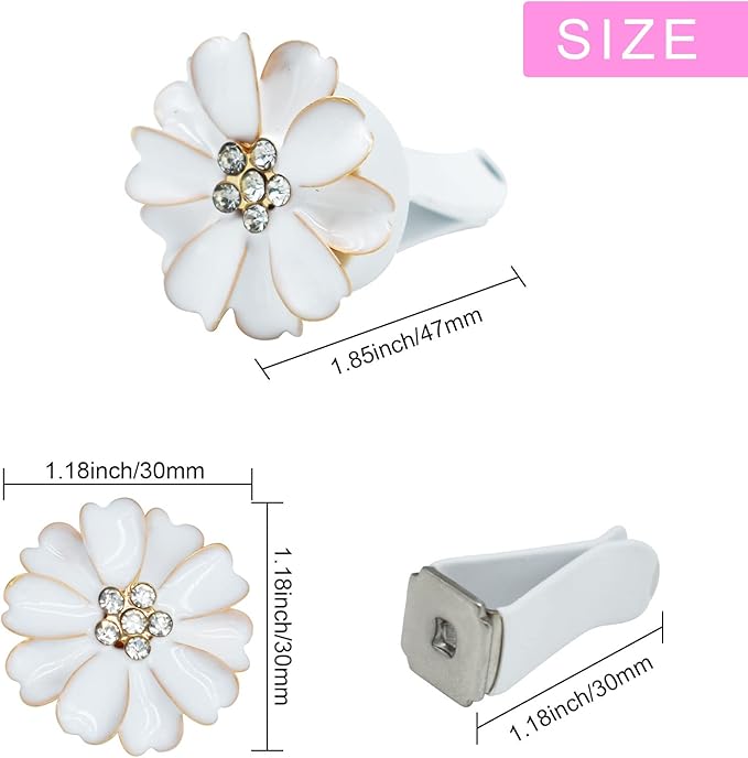 Daisy Air Vent Clips - 6 Pcs Cute Flower Car Air Fresheners Vents Clips Glam Car Interior Decor Charm Accessories for Women (White)+ Mask Hook
