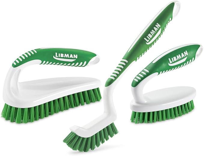 Libman Tornado Spin Mop Refills-Case of 4-Microfiber Head, Easy to Replace, Machine Washable & Scrub Brush Kit – Three Different Durable Brushes for Grout, Tile, Bathroom, Kitchen