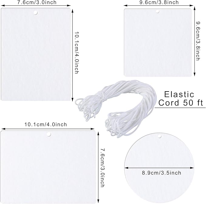 25 Pieces Sublimation Air Freshener Blanks Sheets Car Freshies Supplies Starter Kit Diy Felt Scented Sheet with Elastic Rope for Car Interior Use and Decor, 4 Styles