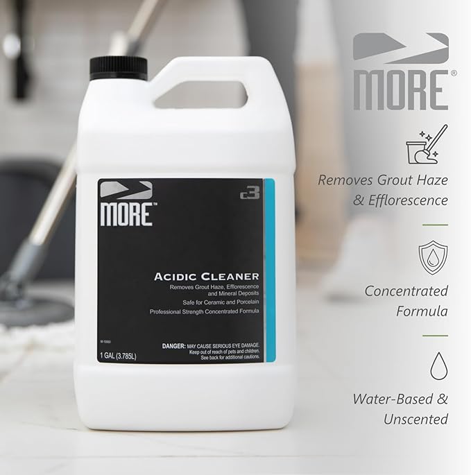 MORE Grout Cleaner for Tile Floors - Acidic Grout Cleaning Solution - Removes Cement-Based Grout Haze, Efflorescence and Mineral Deposits - Gallon 128oz