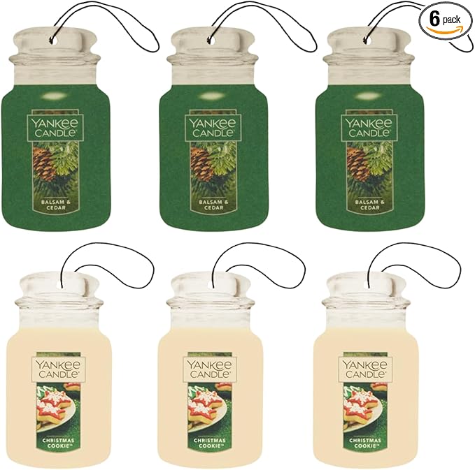 Yankee Candle Christmas Comforts Paper Car Jar, 3 Balsam & Cedar & 3 Christmas Cookie