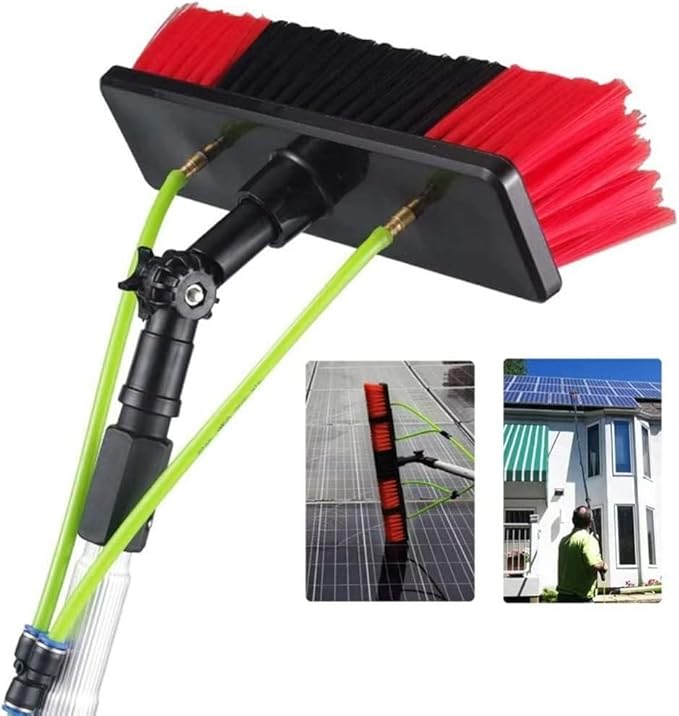 Glass Cleaning Brush Home Water Fed Telescopic Pole Kit Solar Panel Brush Rotating for Photovoltaic Panel，Telescopic Window Cleaning Pole Kit - 5M Extendable Water Fed Brush for Solar Panels