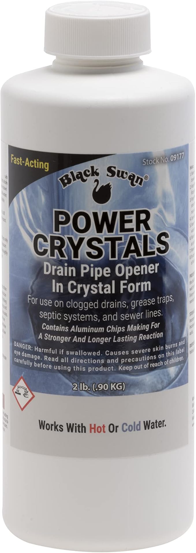 Black Swan 09177 Power Crystals Drain Opener, 32 oz - Heavy Duty Crystal Formula for Cleaning Clogged Drain Pipes Due to Grease, Food Scraps - Safe for Plumbing & Septic Systems
