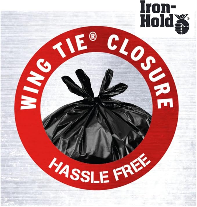 Contractor Trash Bags - 55 Gallon, 15 Bags, Wing Tie Closure, 3 MIL Thick, Gusseted Bottom, Black - Heavy Duty Industrial Strength Garbage Bags