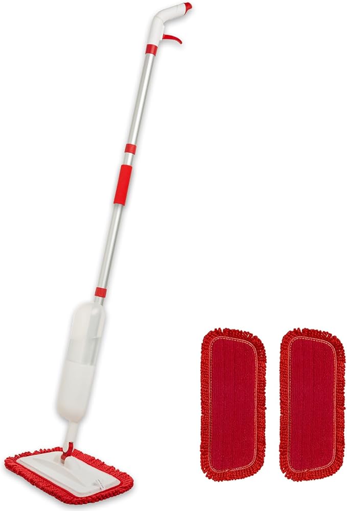 Spray Mop for Floor Cleaning with 2 Microfiber Pads Featuring Tassel Edges, Lightweight Aluminum Handle, and Even Spray Nozzle for Efficient Cleaning