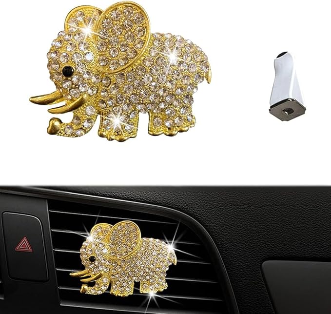 Car Decor Fresheners for Women - Bling Accessory, Air Outlet Decor, Aromatherapy Vent Clip Charm, Air Freshener Set of 4 Elephants