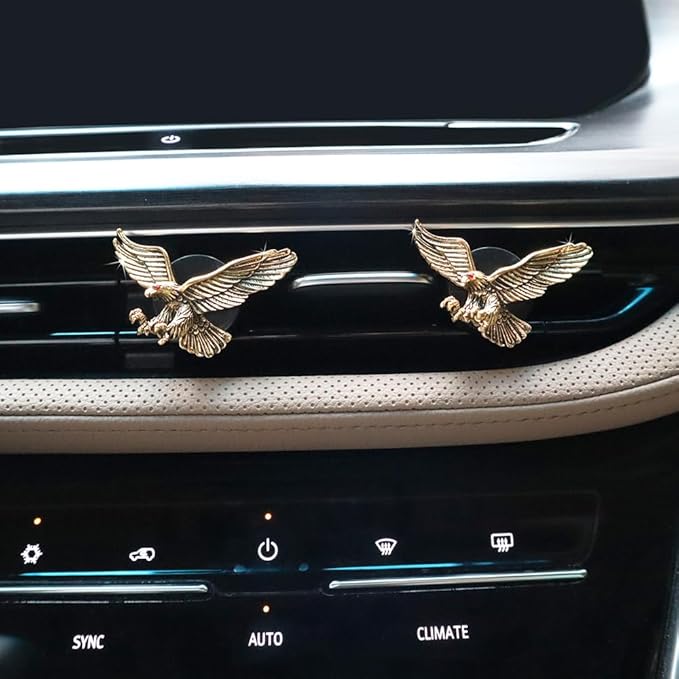 Vintage Eagle Car Air Freshener Vent Clips,2pcs Alloy Golden Hawk Vent Clips Car Accessories,Refillable Car Diffuser with Felt Mads