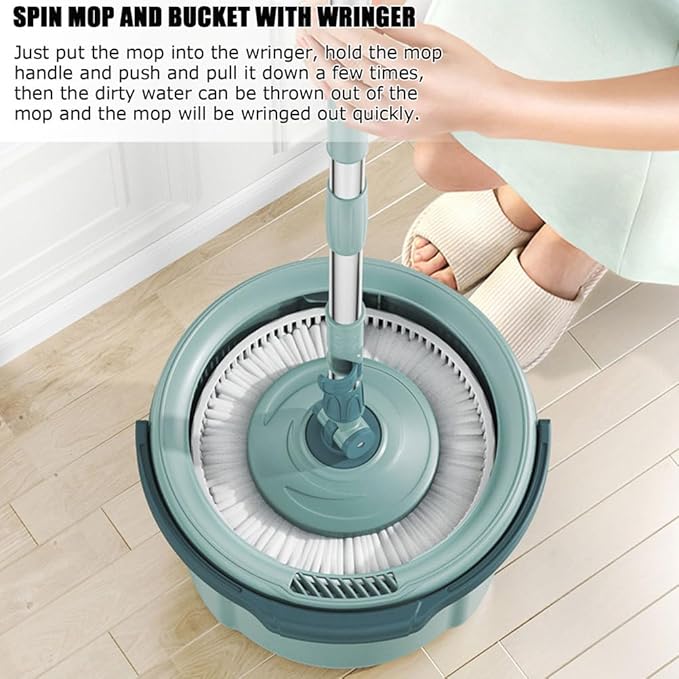 Spin Mop and Bucket Set with Wringer and 2 Extra Microfiber Heads for Floor Cleaning, Hand-Free Floor Cleaning Tools for Hardwood, Wood, Tile, Laminate