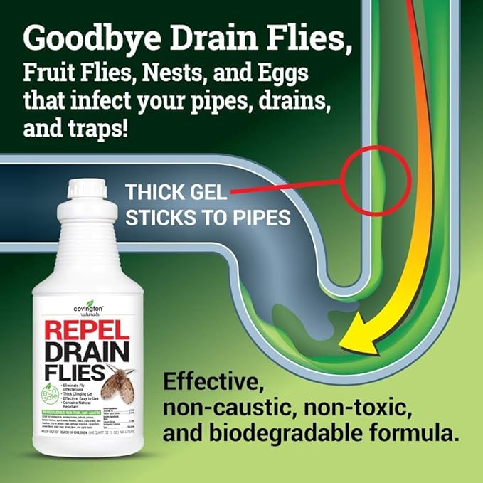 Covington Drain Fly Treatment Gel (32oz) – Drain Fly and Fruit Fly Solution for Kitchen and Bathroom Drains – Plant-Based Formula – Made in USA
