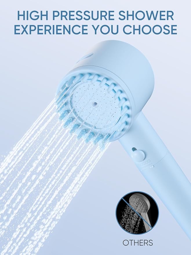 Cobbe Filtered Shower Head with Handheld, High Pressure 5-mode Showerhead with Filters, Built-in Power Wash for Hard Water - Remove Chlorine - Reduces Dry Itchy Skin, Blue