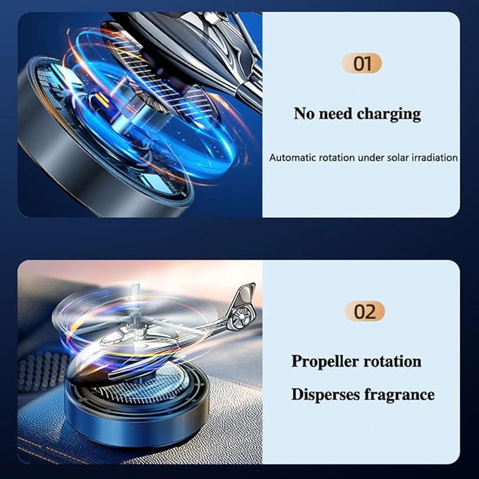 Solar Car Air Freshener, Helicopter Solar Energy Rotating Aromatherapy Aroma Diffuser Long Lasting Fragrance Perfume Car Accessories Cars Interior Decoration Ornament (Silver/Red/Black)
