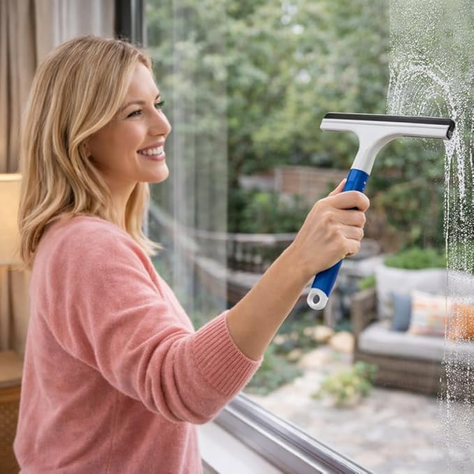 Complete Window Cleaning Kit – 2 Glass Cleaners + 2 Premium Microfiber Towels + Professional Squeegee – Streak-Free Shine – Colors May Vary