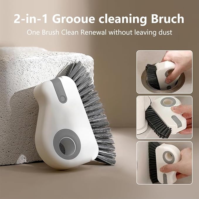 2 in 1 Groove Cleaning Brush, Window Track Cleaning Tools, Multifunction Window Track Cleaner with Hard Bristle and Hidden Scraper, Crevice Brush for Sliding Door Track, Window Seal, Sill (Max)