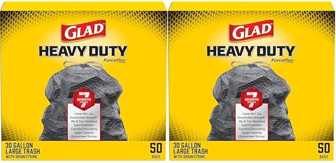Glad Trash Bags, ForceFlexPlus Drawstring Large Garbage Bags - 30 Gallon, 50 Ct (Package May Vary) (Pack of 2)