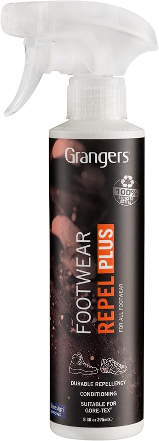 Grangers Footwear Repel Plus | 275ml | Powerful spray-on proofer for all Outdoor Footwear | Bluesign approved |PFC-free | 100% recycled | Hiking | Walking