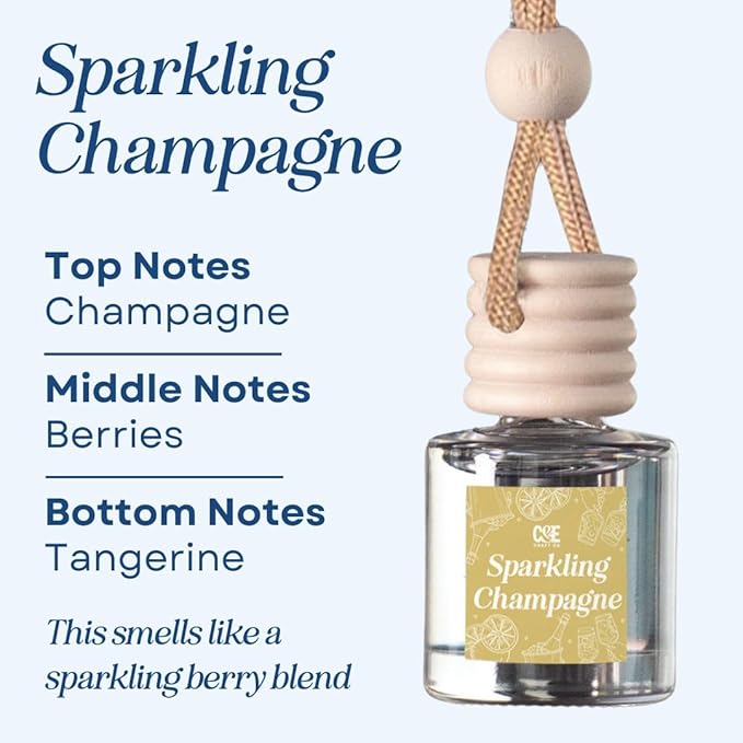 C&E Craft Co Hanging Car Air Freshener Diffuser 2 Pack, Long Lasting Fragrance Oil Car Freshener, Glass Bottle Auto Air Freshener, Made in USA (Sparkling Champagne)