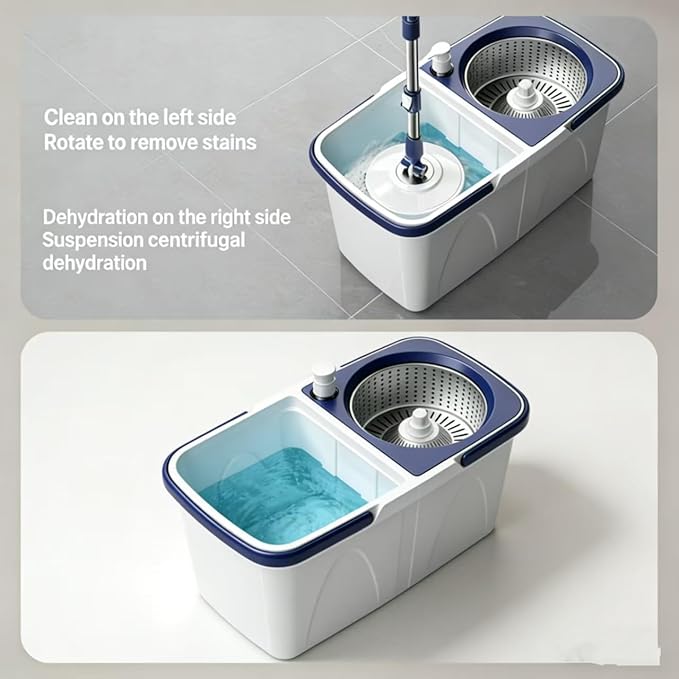 Spin Mop Bucket with Wringer, Mop with Bucket Set Includes 3 Replacement Pads, Durable Mop Bucket for Home Floor Cleaning