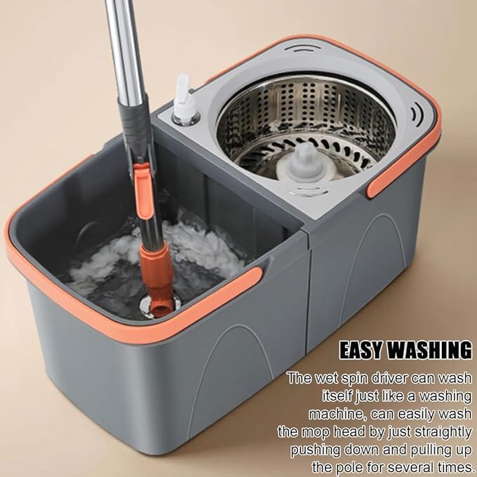 Spin Mop and Detachable Wringer Bucket Set, Separates Clean & Dirty Water, 180° Spinning Microfiber Mop Heads, Household Floor Cleaning System for Hardwood, Wood, Laminate, Tile