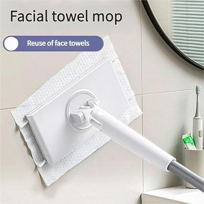 Tapinterior Mop, Convenient Cloth Changing Mini Mop, Lazy Mops Automatic Gripping, Hands-Free Replacement Easy Detach & Reuse, for Kitchen & Bathroom (White,43in)