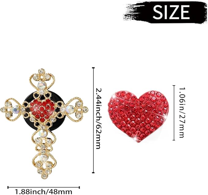 2PCS Bling Car Vent Clip Car Accessories, Crystal Rhinestone Cross and Heart Car Air Fresheners Vent Clips, Diamond Auto Air Conditioner Outlet Decoration Charm for Women