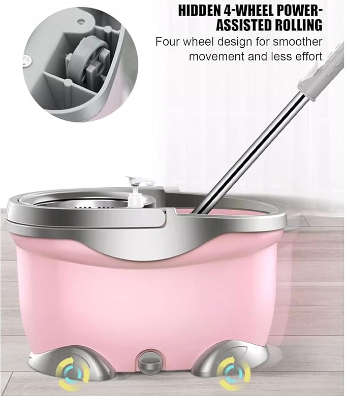 360 Spin Mop and Bucket with Wringer Set - Wet and Dry Use Microfiber Mop - Lightweight and Compact Cleaning System for All Floor Types,Blue