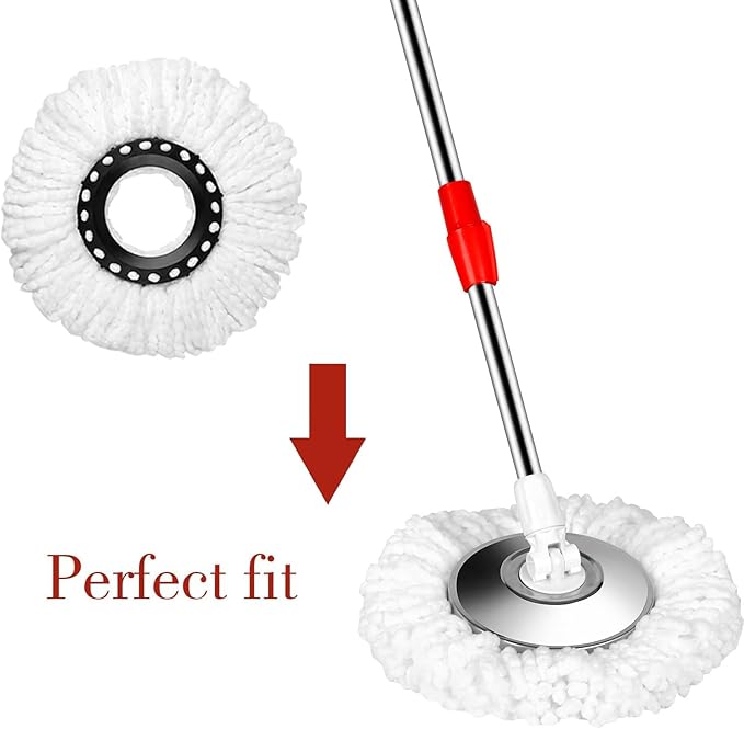 Spin Mop Replacement Head for 360 Spin Mop Bucket with Wringer Set Systems, Microfiber Spin Mop Refills，Easy Cleaning Round Shape Standard Size (4)