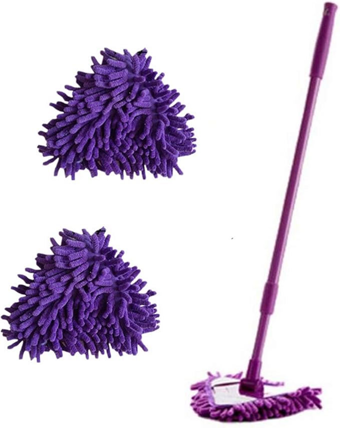 Microfiber Triangle Spin Mop Retractable Mops with 2 Extra Refills for Home Wall Floor Office(Purple)