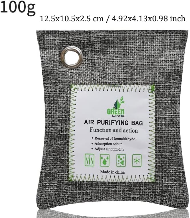 Bamboo Charcoal Bags Odor Absorber, 2 Packs 100g Charcoal Deodorizer Bags with Hooks, Nature Bamboo Charcoals Air Purifying Bags Activated Charcoals Odor Absorbers for Home Cars Pet Closet Bathroom