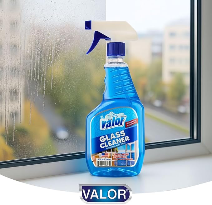 Valor Glass Cleaner Trigger Sprayer – Streak-Free Shine for Glass & Mirrors, 32 fl oz (32 Fl Oz (Pack of 12))
