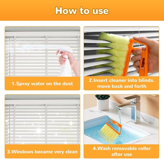 Blind Cleaner Duster Tool, 2026 New Blind Dusters for Cleaning,Cleaning Brush,7 Finger Dusting Cleaner Tool for Window & Air Conditioner,Window Blinds Cleaner Microfiber Washable (Yellow-2PCS)