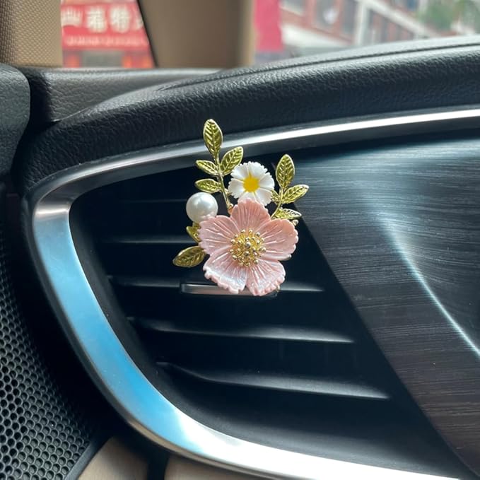 Flower Car Vent Clips 2pcs Pink Daisy Bouquets Flowers Air Freshener Girly Car Decorations Interior Aesthetics for Women Refillable Car Diffuser