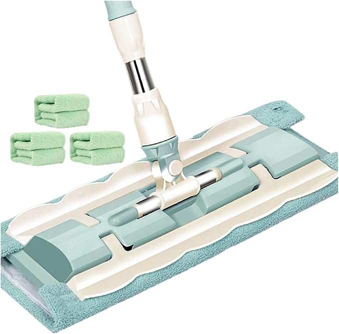 Flat Mop Floor Telescopic with Large Microfiber Pads Spin 360 Degree Handle Home Windows Kitchen Cleaner Wood Tile(Pink 4 Mop Cloths)