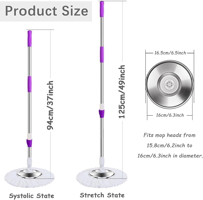 Spin Mop Replacement Handle, 49-inch 360 Degree Rotating Telescopic Spin Mop Pole Handle and Stainless Steel Mop Disc for Household Floor Cleaning Accessories (Blue)