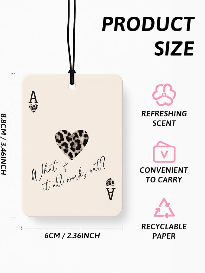 Black Leopard Print Car Air Freshener 4 Pcs, Trendy Cheetah Lucky 8 Ball Ace Card Lips Hanging Air Freshener for Cars Closet Drawer Books, Leopard Car Accessories Mirror Decor for Women