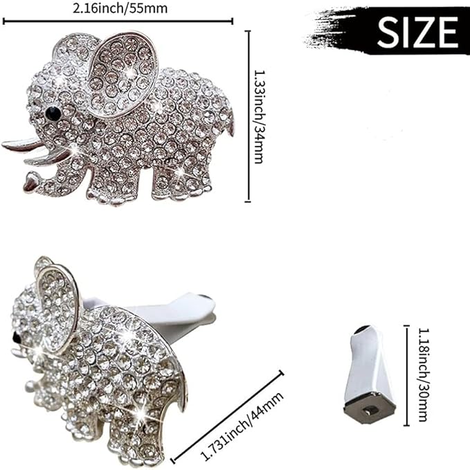 Tznyly Car Decor Car Fresheners For Women Bling Car accessory Car Air Outlet decor Bling Car accessory For Women Car Aromatherapy Car Air Vent Clip Charm Car air freshener Set of 2 elephants