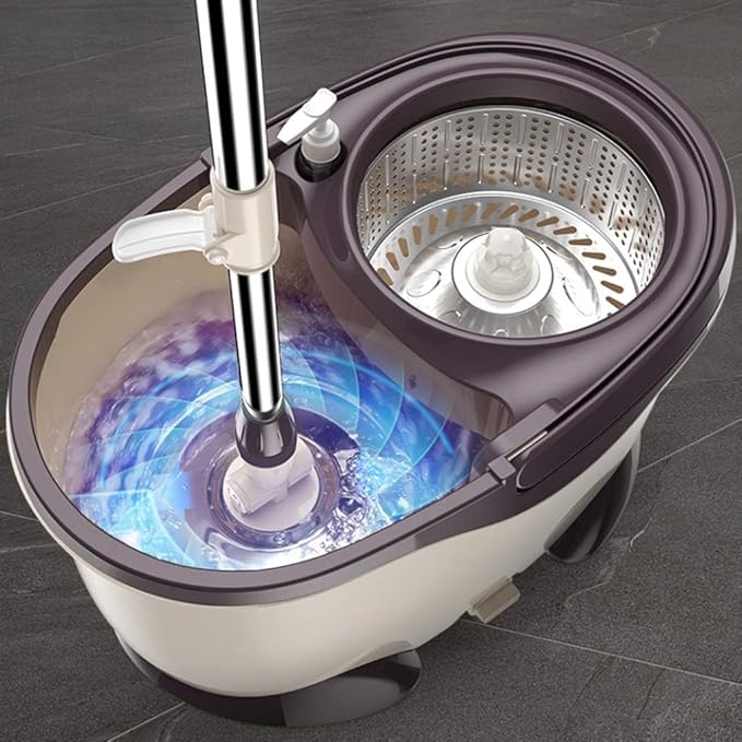 Spin Mop and Bucket, Spin Mop 360° Self Wringing Spinning Mop Washable Microfiber Mop Heads Easy to Use and Store(A)