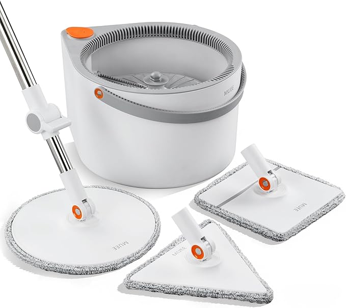 3-in-1 Precision Spin Mop & Bucket System, 71” Extra-Long Handle, Clean-Water Separation, 3 Specialized Heads for Baseboards & Corners, Compact for Hardwood & Micro-Porous Floors
