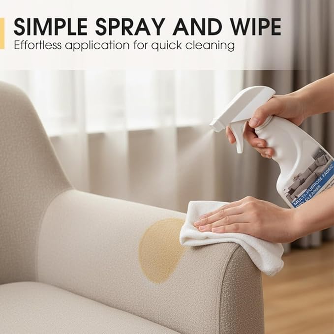 Multi-Purpose Fabric Dry Cleaner Spray, Fabric Cleaner For Furniture Upholstery Machine, Stain Remover for Furniture Upholstery & Couch, No Water No Waiting, Grease Removal for Fabrics (1Pcs)