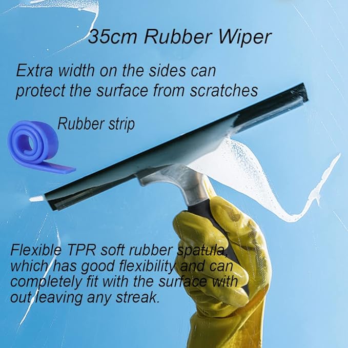 Window Glass Cleaner with Extension Pole 55"/94"/137"/177" Long Handled Cleaning Kit Rubber Wiper for Bathroom, Garage, Window Cleaning Equipment with Microfiber Scrubber (177")