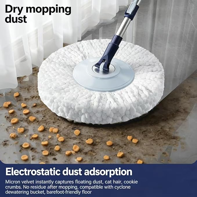 Spin Mop Bucket with Wringer, Mop with Bucket Set Includes 3 Replacement Pads, Durable Mop Bucket for Home Floor Cleaning